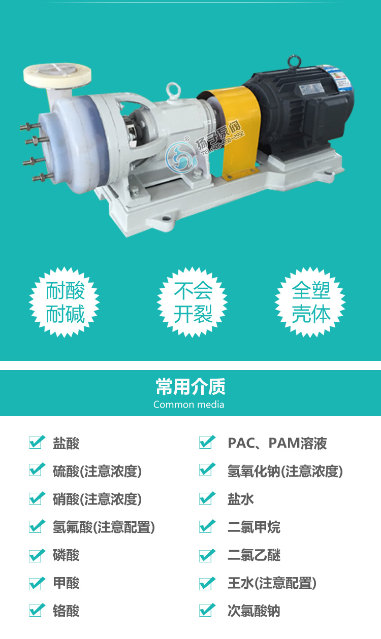 fsb型氟塑料离心泵输送介质说明