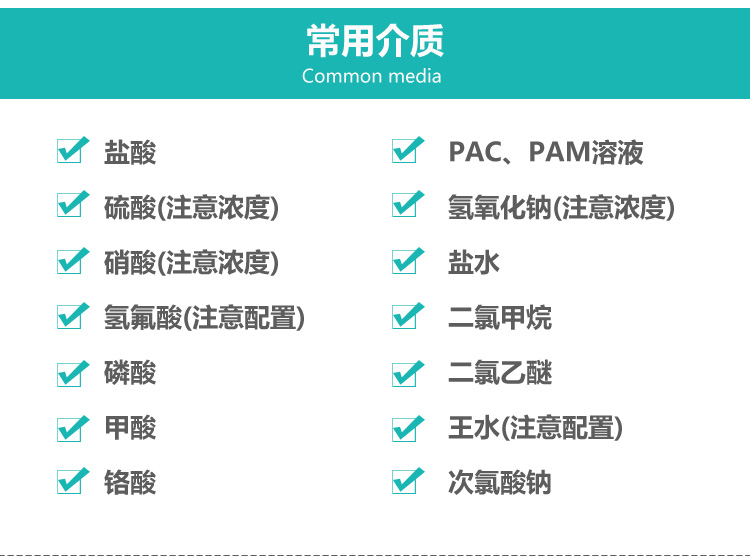 GDF氟塑料立式管道泵输送介质说明