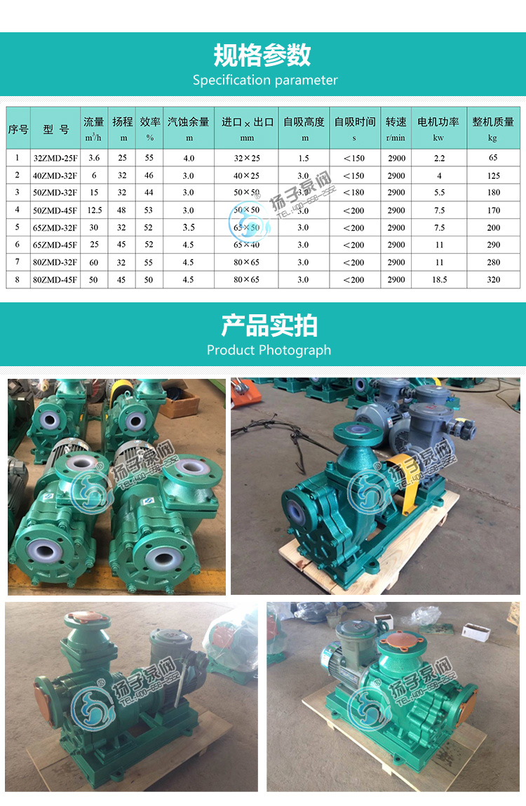 ZMD衬氟自吸泵发性能参数说明